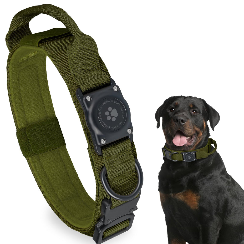 Premium Tactical AirTag Dog Collar 100% Waterproof Integrated Apple Air Tag Dog Collars with Hard PC Holder Adjustable Military Handle GPS Dog for Medium Large Dogs– walking and training gear for breed by Pet Haven Supply